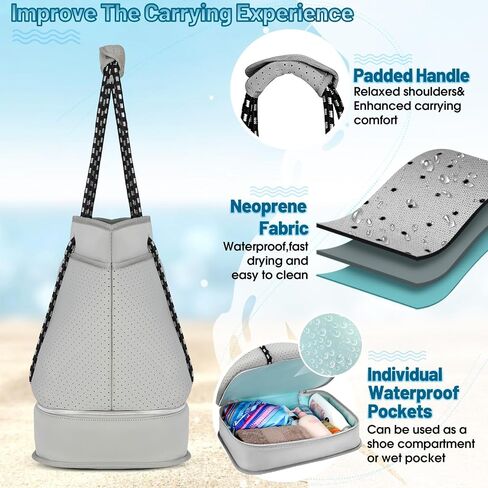 RAINSMORE Neoprene Beach Bags for Women 40L Waterproof Sandproof Travel Beach Tote Bag with Shoe Compartment Swim Pool Bag in Saudi Arabia