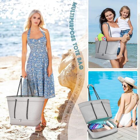 RAINSMORE Neoprene Beach Bags for Women 40L Waterproof Sandproof Travel Beach Tote Bag with Shoe Compartment Swim Pool Bag in Saudi Arabia