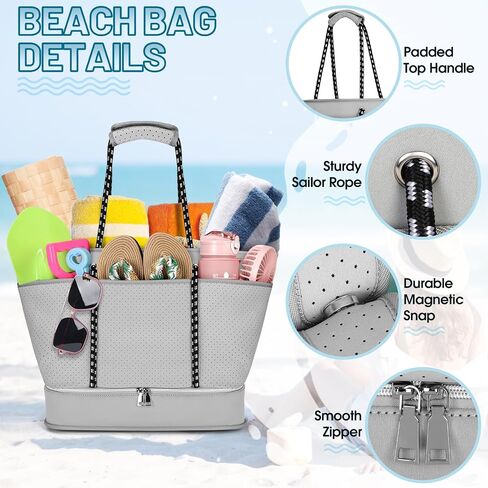 RAINSMORE Neoprene Beach Bags for Women 40L Waterproof Sandproof Travel Beach Tote Bag with Shoe Compartment Swim Pool Bag in Saudi Arabia