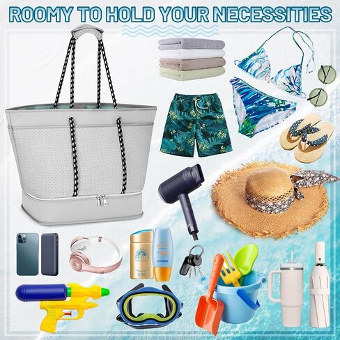 RAINSMORE Neoprene Beach Bags for Women 40L Waterproof Sandproof Travel Beach Tote Bag with Shoe Compartment Swim Pool Bag in Saudi Arabia