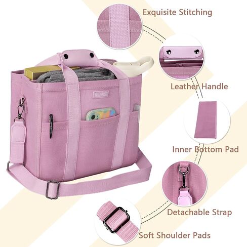 Canvas Tote Bag with Compartments Tote Bag with Multi Pockets 15 Inch Large Capacity Tote Bag for Women Travel Bag. in Saudi Arabia