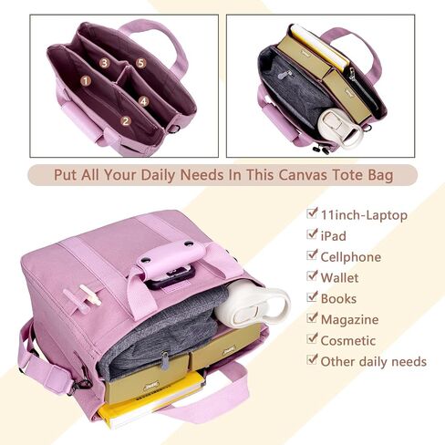 Canvas Tote Bag with Compartments Tote Bag with Multi Pockets 15 Inch Large Capacity Tote Bag for Women Travel Bag. in Saudi Arabia