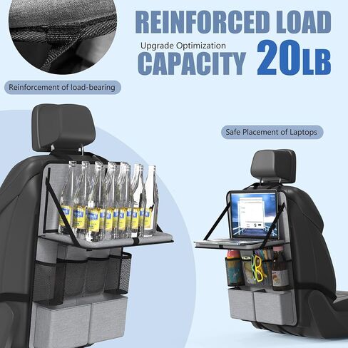 Car Backseat Organizer with Tablet Holder,11 Storage Pockets with Foldable Food Tray, Protector Kick Mats for Kids, Travel Accessories Organizer -Gray 2 Pack in Saudi Arabia
