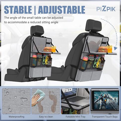 Car Backseat Organizer with Tablet Holder,11 Storage Pockets with Foldable Food Tray, Protector Kick Mats for Kids, Travel Accessories Organizer -Gray 2 Pack in Saudi Arabia