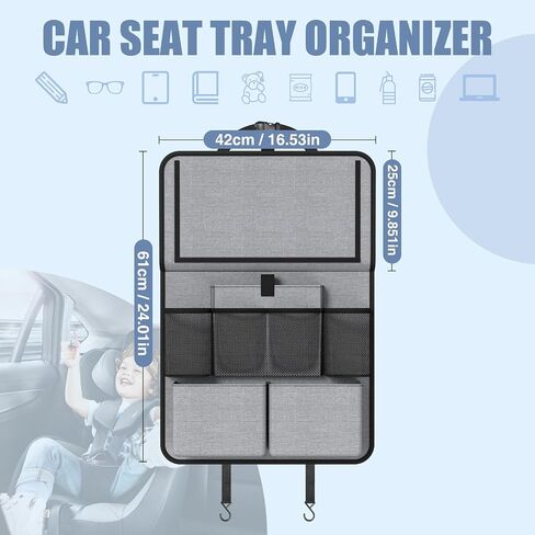 Car Backseat Organizer with Tablet Holder,11 Storage Pockets with Foldable Food Tray, Protector Kick Mats for Kids, Travel Accessories Organizer -Gray 2 Pack in Saudi Arabia