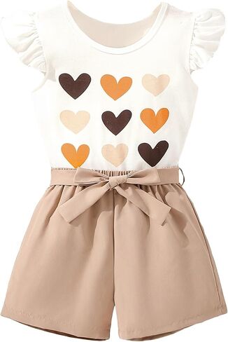 SHENHE Girl's 2 Piece Outfits Floral Butterfly Sleeve Crewneck Blouse and Shorts Set in Saudi Arabia