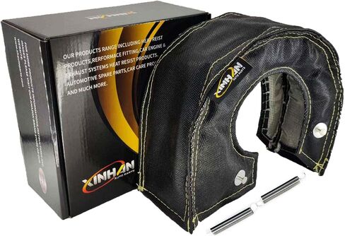 Xinhan T25 T3 T4 T6 Turbocharger Fiberglass Turbo Shield Turbo Blanket High Temperature with 2 springs fastener (Black, T4) in Saudi Arabia