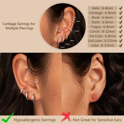 MILACOLATO 3-4 Pairs 925 Sterling Silver Earrings Set for Women 18K Gold Plated Stud Huggie Hoop Earrings Sets for Multiple Piercing Hypoallergenic Small Silver Hoop Earrings Stack for Sensitive Earrings Trendy Dainty Earrings in Saudi Arabia