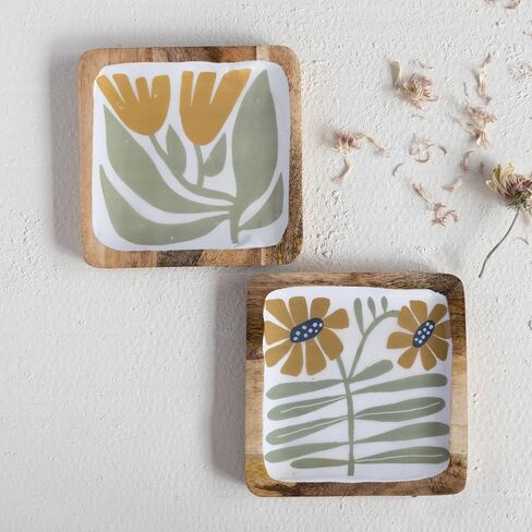 Creative Co-Op Enameled Mango Wood Flowers, Set of 2 Styles, Multicolor Plates, Natural in Saudi Arabia