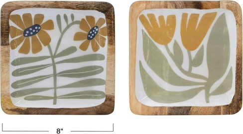 Creative Co-Op Enameled Mango Wood Flowers, Set of 2 Styles, Multicolor Plates, Natural in Saudi Arabia