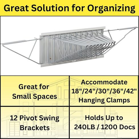 Adir Wall Mount Blueprint Storage Rack, Poster Wall Mount Display, Map Storage Rack and Plans File Holder Organizer with 12 Pivot Brackets - Plan Holder for Office in Saudi Arabia