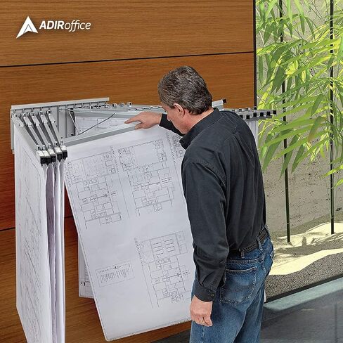Adir Wall Mount Blueprint Storage Rack, Poster Wall Mount Display, Map Storage Rack and Plans File Holder Organizer with 12 Pivot Brackets - Plan Holder for Office in Saudi Arabia