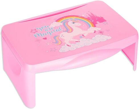 مكتب لاب توب للأطفال من بيبي بوم فنهاوس يونيكورن مع مساحة تخزين - غطاء قابل للطي وتصميم قابل للطي - محمول للسفر أو الاستخدام في السرير في المنزل - رائع للكتابة أو القراءة أو الأنشطة المدرسية الأخرى، وردي in Kuwait