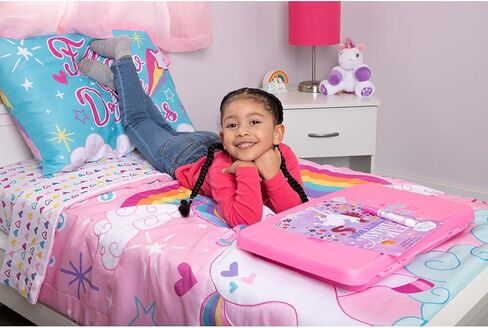 مكتب لاب توب للأطفال من بيبي بوم فنهاوس يونيكورن مع مساحة تخزين - غطاء قابل للطي وتصميم قابل للطي - محمول للسفر أو الاستخدام في السرير في المنزل - رائع للكتابة أو القراءة أو الأنشطة المدرسية الأخرى، وردي in Kuwait