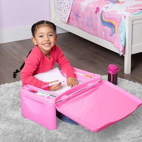 مكتب لاب توب للأطفال من بيبي بوم فنهاوس يونيكورن مع مساحة تخزين - غطاء قابل للطي وتصميم قابل للطي - محمول للسفر أو الاستخدام في السرير في المنزل - رائع للكتابة أو القراءة أو الأنشطة المدرسية الأخرى، وردي in Kuwait