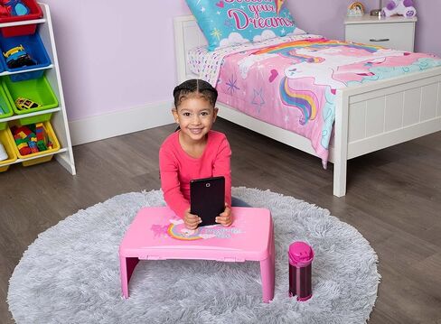 مكتب لاب توب للأطفال من بيبي بوم فنهاوس يونيكورن مع مساحة تخزين - غطاء قابل للطي وتصميم قابل للطي - محمول للسفر أو الاستخدام في السرير في المنزل - رائع للكتابة أو القراءة أو الأنشطة المدرسية الأخرى، وردي in Kuwait