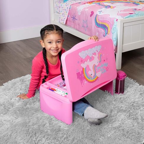 مكتب لاب توب للأطفال من بيبي بوم فنهاوس يونيكورن مع مساحة تخزين - غطاء قابل للطي وتصميم قابل للطي - محمول للسفر أو الاستخدام في السرير في المنزل - رائع للكتابة أو القراءة أو الأنشطة المدرسية الأخرى، وردي in Kuwait