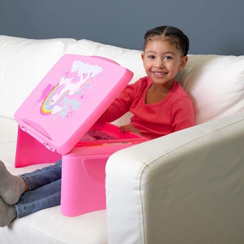 مكتب لاب توب للأطفال من بيبي بوم فنهاوس يونيكورن مع مساحة تخزين - غطاء قابل للطي وتصميم قابل للطي - محمول للسفر أو الاستخدام في السرير في المنزل - رائع للكتابة أو القراءة أو الأنشطة المدرسية الأخرى، وردي in Kuwait