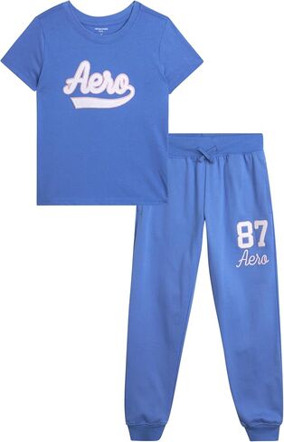 AEROPOSTALE Girls' Activewear Set - Short Sleeve Jersey Cotton Shirt & Fleece Jogger Pants - 2 Piece Girls Sweatsuit, 7-16 in Saudi Arabia