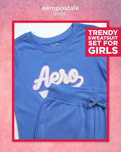 AEROPOSTALE Girls' Activewear Set - Short Sleeve Jersey Cotton Shirt & Fleece Jogger Pants - 2 Piece Girls Sweatsuit, 7-16 in Saudi Arabia