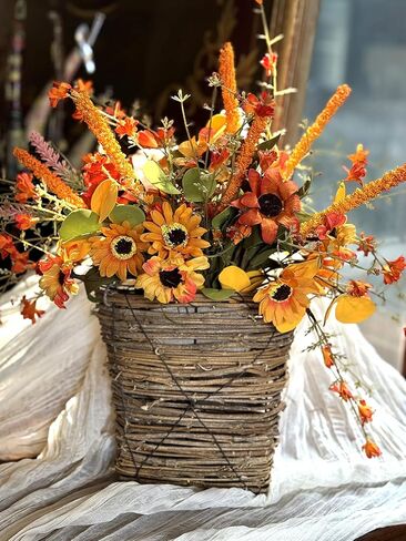 IPOPU الاصطناعي زهرة الخريف سلال معلقة 13.77 بوصة سقوط غنيمة مع ديزي الأوكالبتوس نبات الخريف غنيمة الأزهار للباب الأمامي المنزل عيد الشكر عيد الهالوين حديقة الزفاف ديكور in Kuwait