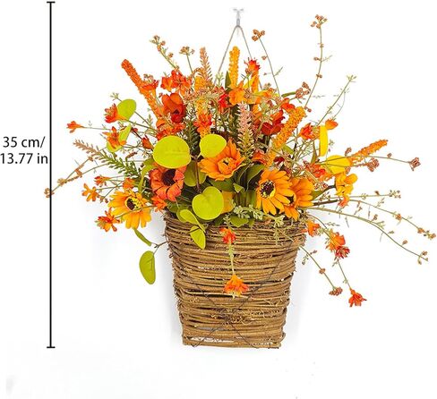IPOPU الاصطناعي زهرة الخريف سلال معلقة 13.77 بوصة سقوط غنيمة مع ديزي الأوكالبتوس نبات الخريف غنيمة الأزهار للباب الأمامي المنزل عيد الشكر عيد الهالوين حديقة الزفاف ديكور in Kuwait