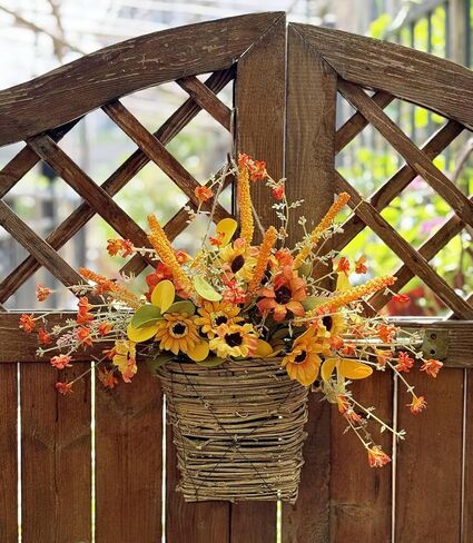 IPOPU الاصطناعي زهرة الخريف سلال معلقة 13.77 بوصة سقوط غنيمة مع ديزي الأوكالبتوس نبات الخريف غنيمة الأزهار للباب الأمامي المنزل عيد الشكر عيد الهالوين حديقة الزفاف ديكور in Kuwait