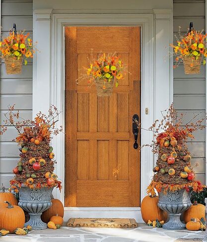 IPOPU الاصطناعي زهرة الخريف سلال معلقة 13.77 بوصة سقوط غنيمة مع ديزي الأوكالبتوس نبات الخريف غنيمة الأزهار للباب الأمامي المنزل عيد الشكر عيد الهالوين حديقة الزفاف ديكور in Kuwait