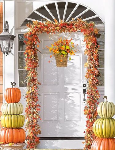 IPOPU الاصطناعي زهرة الخريف سلال معلقة 13.77 بوصة سقوط غنيمة مع ديزي الأوكالبتوس نبات الخريف غنيمة الأزهار للباب الأمامي المنزل عيد الشكر عيد الهالوين حديقة الزفاف ديكور in Kuwait