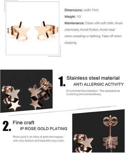 Rose Gold Tone Titanium Steel Lucky Star Stud Earrings for Women in Saudi Arabia