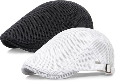 2 Pack Men's Mesh Cap Breathable Summer Newsboy Hat Adjustable Beret Ivy Cap Irish Cabbie Driving Hunting Hats in Saudi Arabia