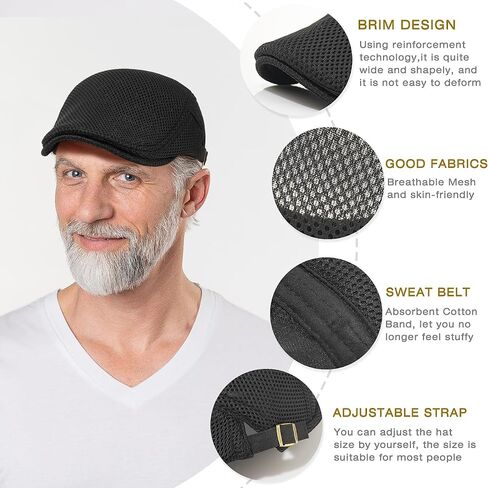 2 Pack Men's Mesh Cap Breathable Summer Newsboy Hat Adjustable Beret Ivy Cap Irish Cabbie Driving Hunting Hats in Saudi Arabia