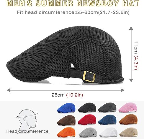 2 Pack Men's Mesh Cap Breathable Summer Newsboy Hat Adjustable Beret Ivy Cap Irish Cabbie Driving Hunting Hats in Saudi Arabia