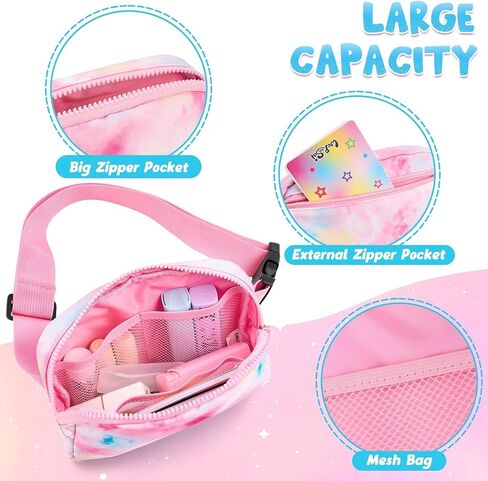 Kids Tie Dye Waist Bag - Girls Waist Bag Tie Dye Waist Bag with Adjustable Waistband 20-35.5 Inch, Girls Waist Bag Tie Dye Multiple Compartments Waist Bag Girls Sports Bag Child Runner Bag Tie Dye in Saudi Arabia