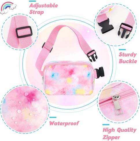 Kids Tie Dye Waist Bag - Girls Waist Bag Tie Dye Waist Bag with Adjustable Waistband 20-35.5 Inch, Girls Waist Bag Tie Dye Multiple Compartments Waist Bag Girls Sports Bag Child Runner Bag Tie Dye in Saudi Arabia