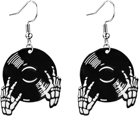 Vinyl Records Earrings for Women Girls Vintage Big Black Acrylic Long Player DJ Rock 50s 60s 70s Classi Music Circle Record Dangling Drop Earrings Halloween Party Decoration Jewelry in Saudi Arabia