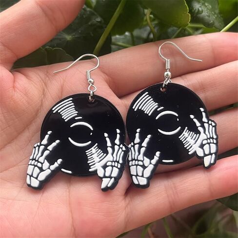 Vinyl Records Earrings for Women Girls Vintage Big Black Acrylic Long Player DJ Rock 50s 60s 70s Classi Music Circle Record Dangling Drop Earrings Halloween Party Decoration Jewelry in Saudi Arabia