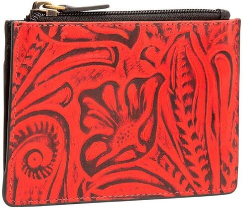 Myra Bag Reddy Holdy Embossing Color Print Leather Credit Card Holder - Red Compact Slim Wallet with Zipper & Card Slots, Small Coin Purse, Card Case Front Pocket for Women, Ideal for Party, Shopping in Saudi Arabia