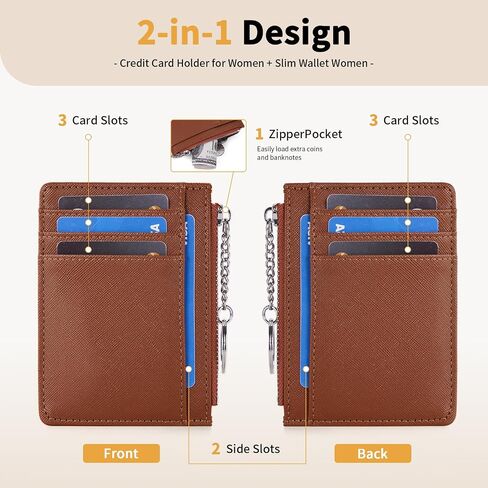 HKCLUF Small Wallet For Women Leather Credit Card Holder Card Case Keychain Wallet Women With Zipper Coin Pocket(brown) in Saudi Arabia