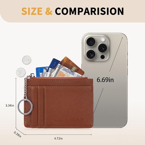 HKCLUF Small Wallet For Women Leather Credit Card Holder Card Case Keychain Wallet Women With Zipper Coin Pocket(brown) in Saudi Arabia