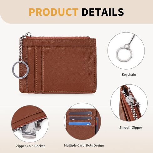 HKCLUF Small Wallet For Women Leather Credit Card Holder Card Case Keychain Wallet Women With Zipper Coin Pocket(brown) in Saudi Arabia