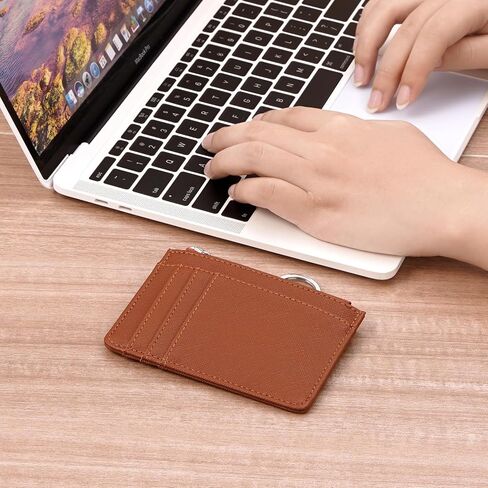 HKCLUF Small Wallet For Women Leather Credit Card Holder Card Case Keychain Wallet Women With Zipper Coin Pocket(brown) in Saudi Arabia