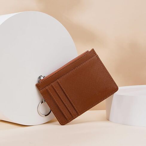 HKCLUF Small Wallet For Women Leather Credit Card Holder Card Case Keychain Wallet Women With Zipper Coin Pocket(brown) in Saudi Arabia