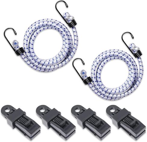 6 PCS Car Tie-Down Strap Kit, 0.93In x 0.51In x 3.16In x 0.34In Waterproof Durable Vehicle Elastic Cord with Windproof Clip, Universal Automotive Cord for Tents Car Covers Luggage (White) in Saudi Arabia