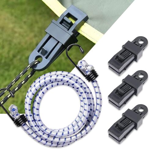 6 PCS Car Tie-Down Strap Kit, 0.93In x 0.51In x 3.16In x 0.34In Waterproof Durable Vehicle Elastic Cord with Windproof Clip, Universal Automotive Cord for Tents Car Covers Luggage (White) in Saudi Arabia