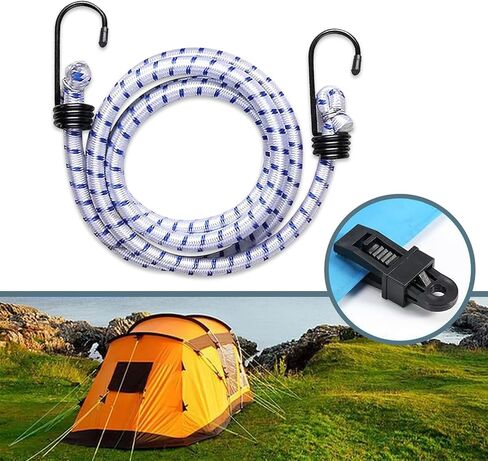 6 PCS Car Tie-Down Strap Kit, 0.93In x 0.51In x 3.16In x 0.34In Waterproof Durable Vehicle Elastic Cord with Windproof Clip, Universal Automotive Cord for Tents Car Covers Luggage (White) in Saudi Arabia