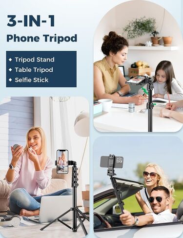 Phone Tripod for iPhone, 70" Selfie Stick Phone Tripod, Extendable Tripod Stand with Remote Phone Holder, Aluminum Tripod for Cell Phone Photo Recording Video Vlogging Live Streaming in Kuwait