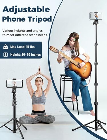 Phone Tripod for iPhone, 70" Selfie Stick Phone Tripod, Extendable Tripod Stand with Remote Phone Holder, Aluminum Tripod for Cell Phone Photo Recording Video Vlogging Live Streaming in Kuwait