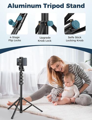 Phone Tripod for iPhone, 70" Selfie Stick Phone Tripod, Extendable Tripod Stand with Remote Phone Holder, Aluminum Tripod for Cell Phone Photo Recording Video Vlogging Live Streaming in Kuwait