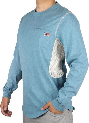 BOCOMAL FR Shirts for Summer Breathable Vented Design 6oz Heather Jersey Flame Resistant Long Sleeve Crew T Shirt in Saudi Arabia
